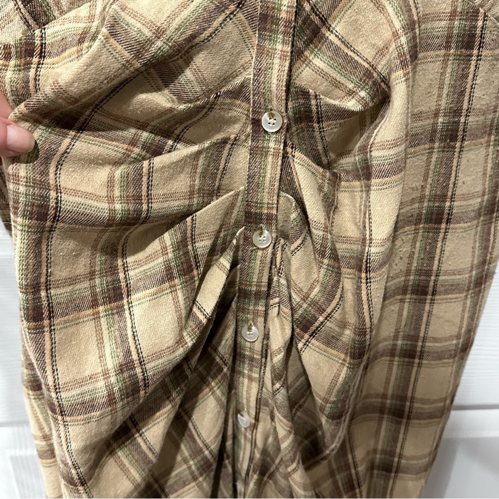 Lulus Seasonal Spirit Plaid Ruched Midi Dress Size XL Taupe Brown - Picture 6 of 11
